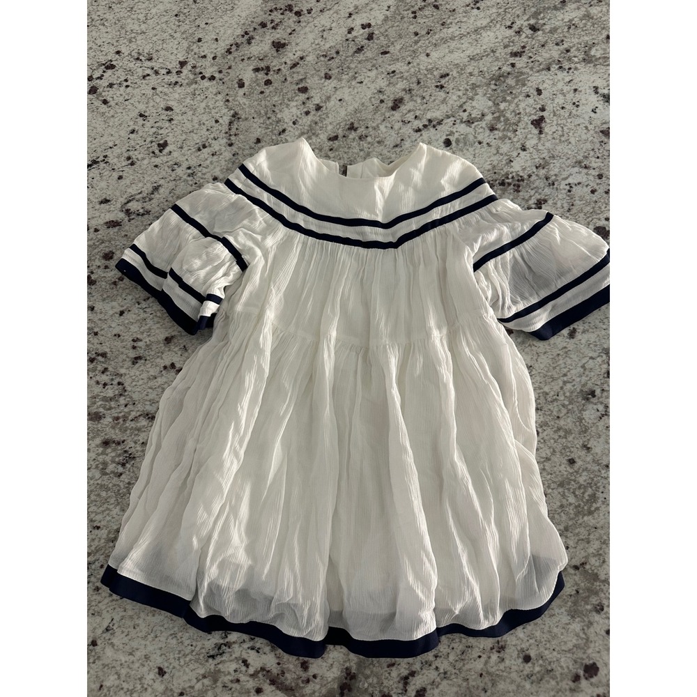 Nwt Chloé white Navy girls kids crêpe swing‎ dress Sz 4